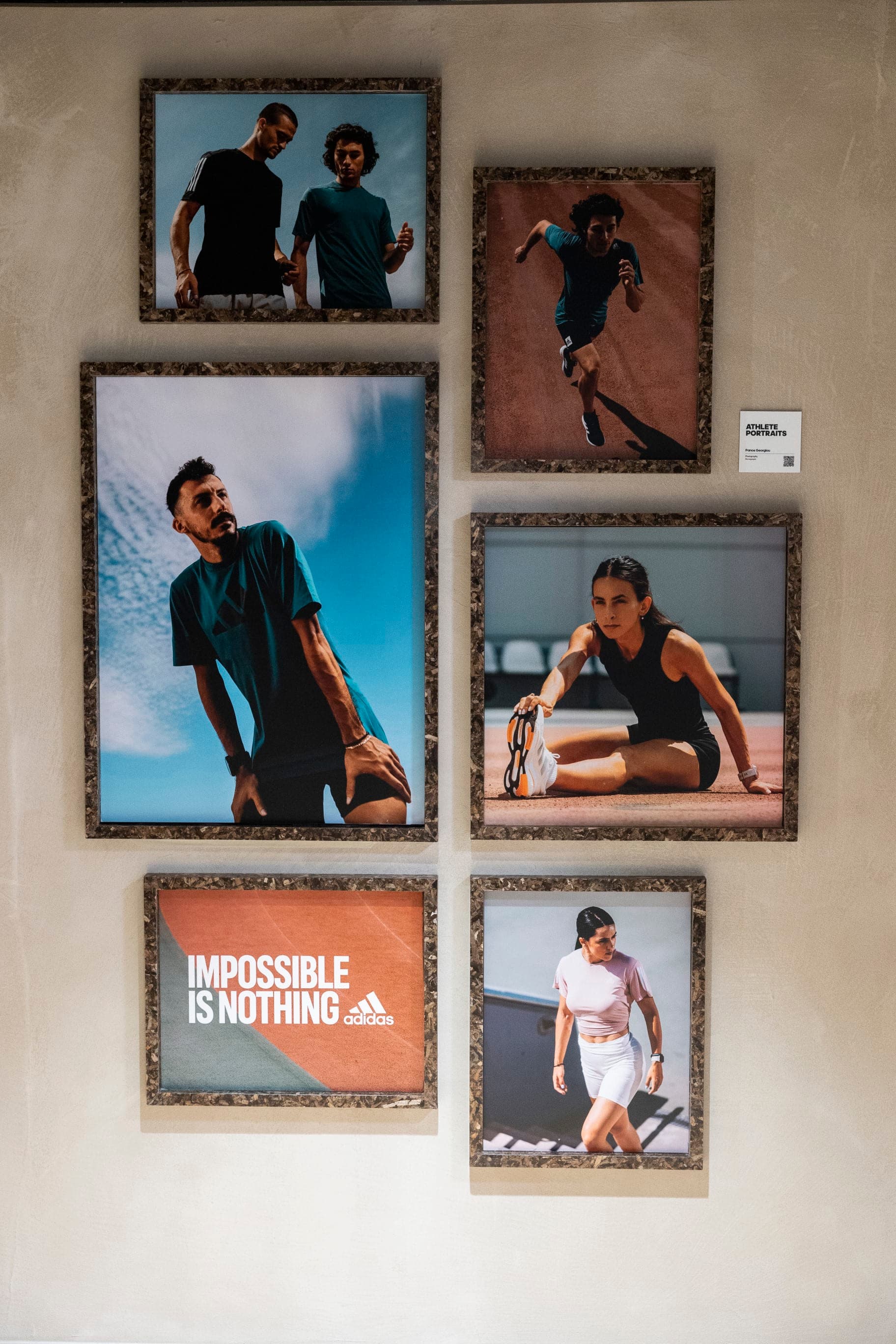 Adidas Athens — athlete portrait gallery in PHEE Board frames