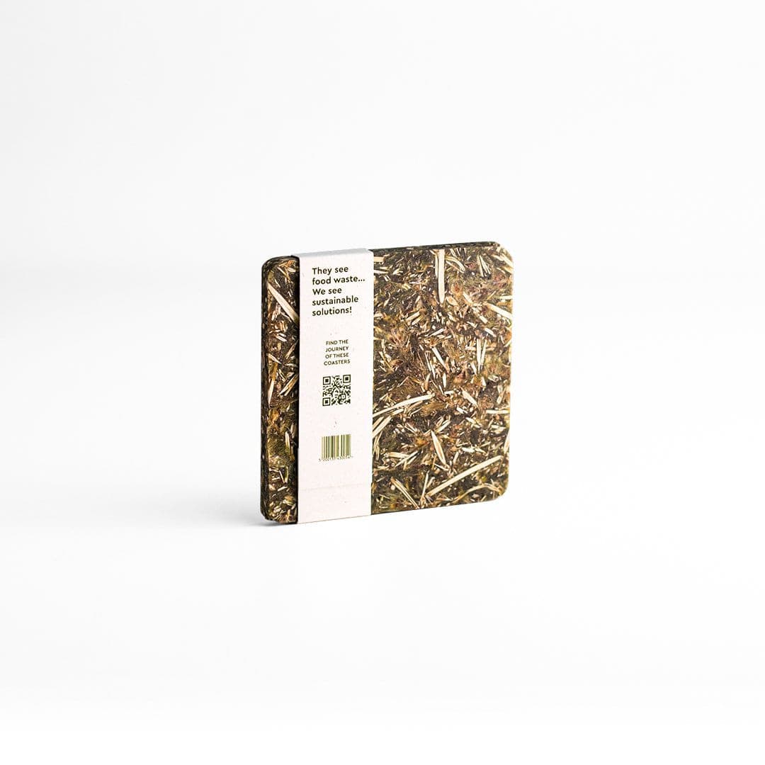 Tee Board coasters — herb strands embedded in surface