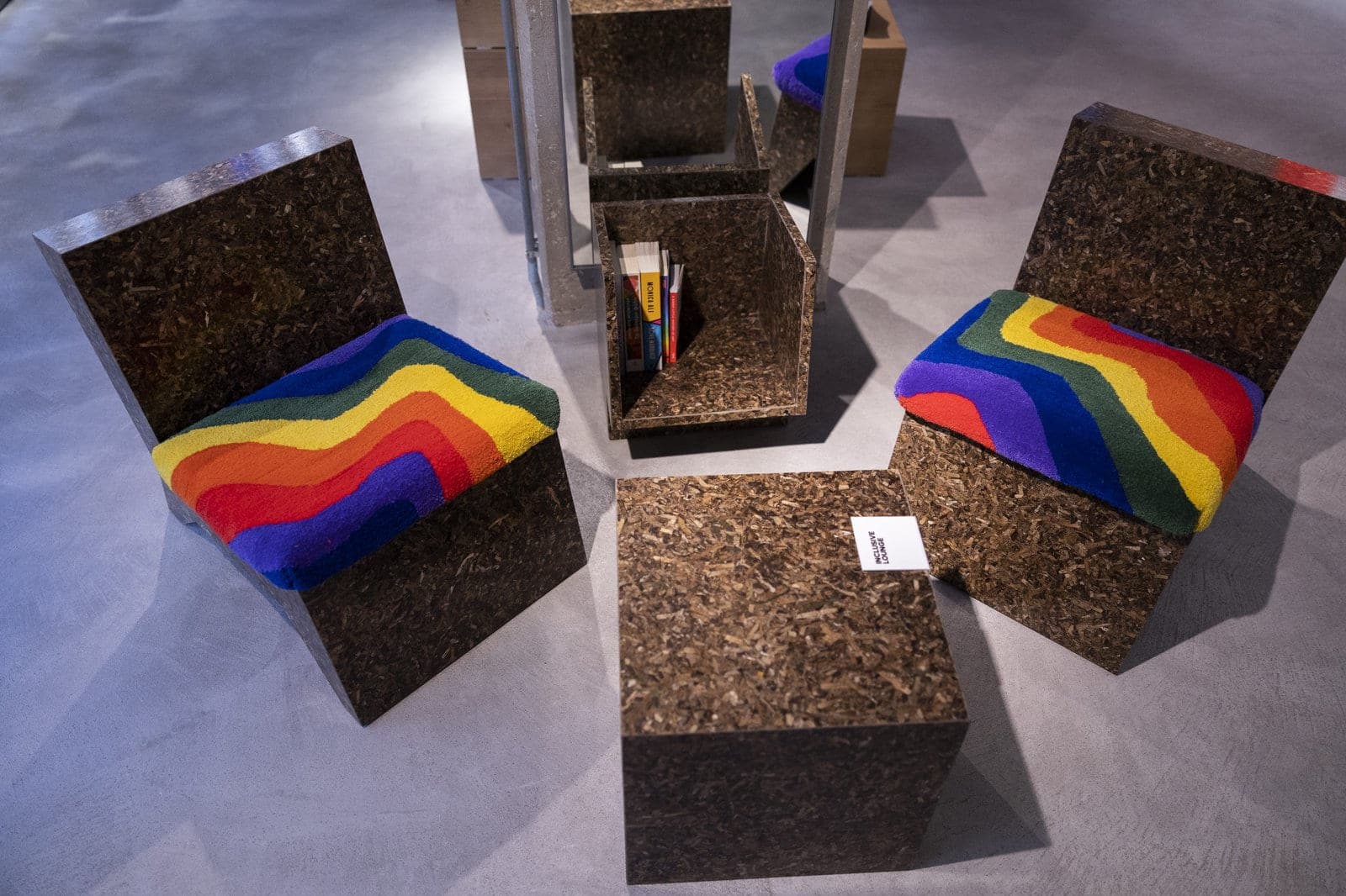 Detail — rainbow-cushioned PHEE seating