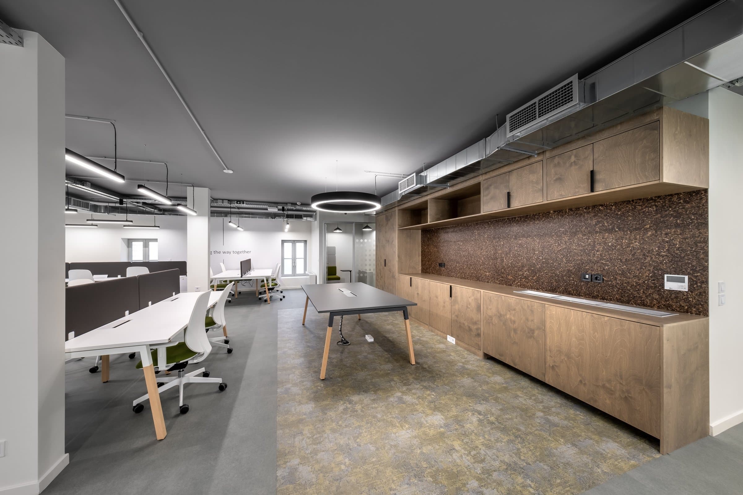 Shared workspace with feature wall