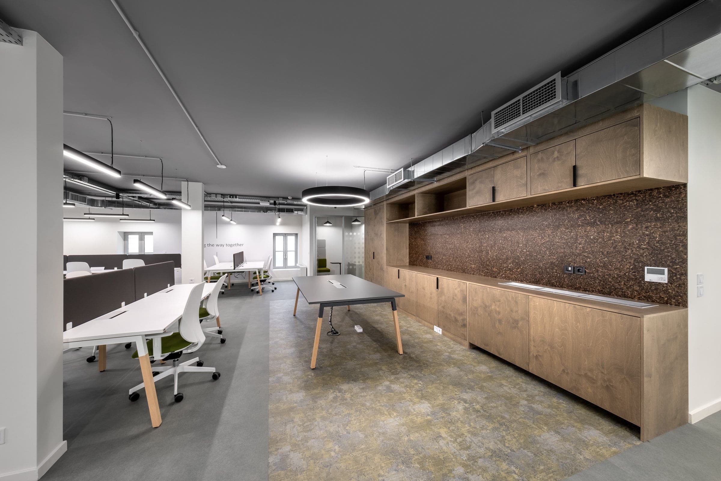 Shared workspace with feature wall